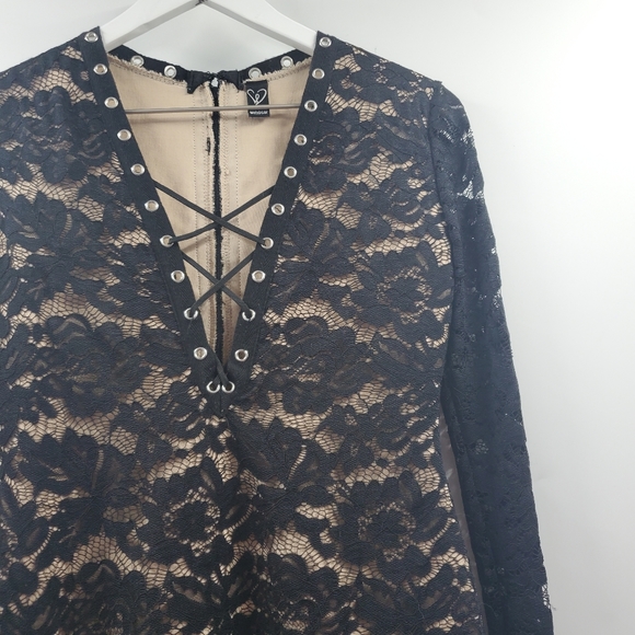 Windsor Black Lace Dress Bodycon LBD Witchy Goth Romantic Boho Date Cocktail V - Picture 2 of 7